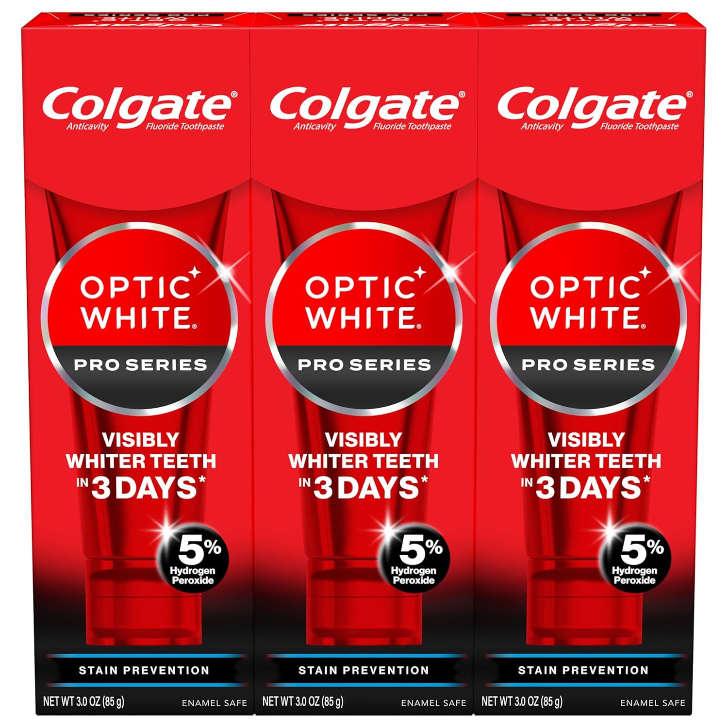81NGw0XQG5L._SL1500_ Colgate Optic White Pro Series Stain Prevention Hydrogen Peroxide Toothpaste, Teeth Whitening Toothpaste, Effectively Removes Tea, Coffee, and Wine Stains, Enamel-Safe for Daily Use, 3 Pack, 3.0 oz - Image 1